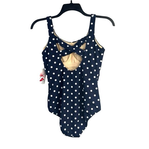 Lands’ End Swimsuit Sz 12 Carmela Blue White Polka Dot New - Picture 6 of 9